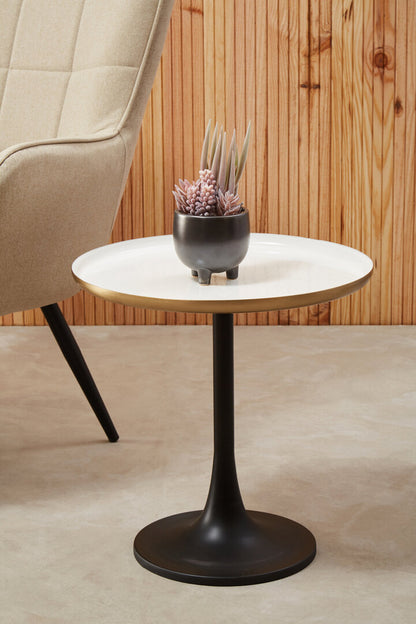 Aria White Marble Side Table With Column Base
