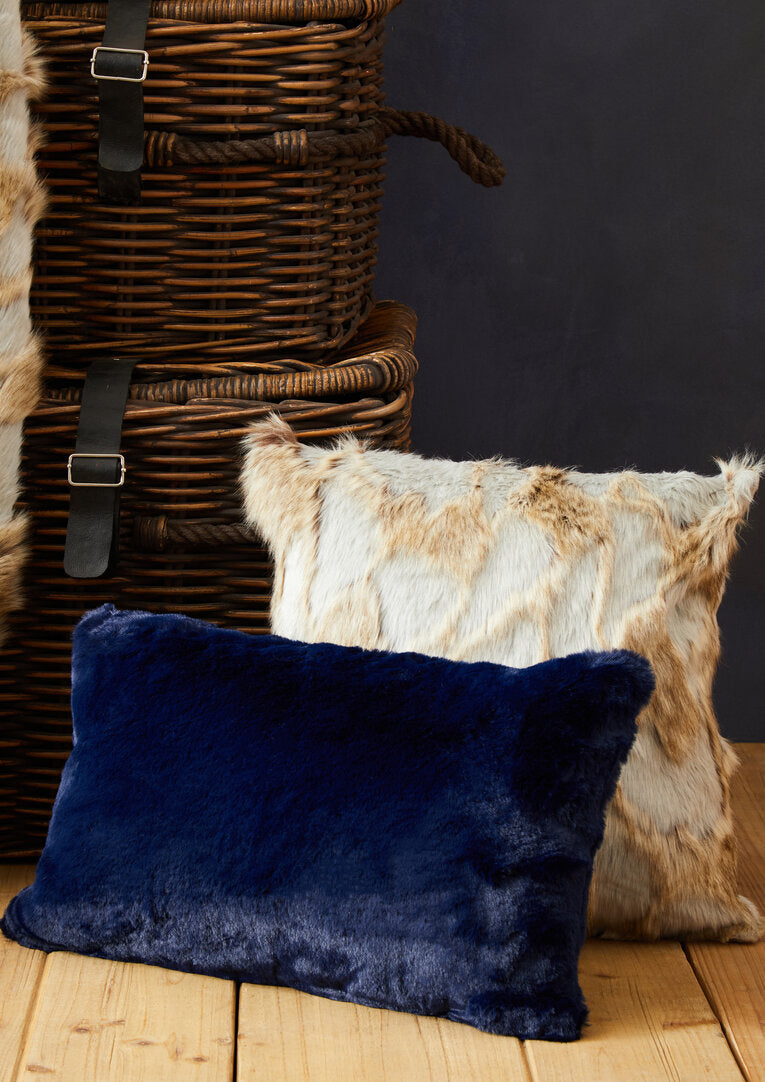 Folia Grey And Natural Square Fur Cushion