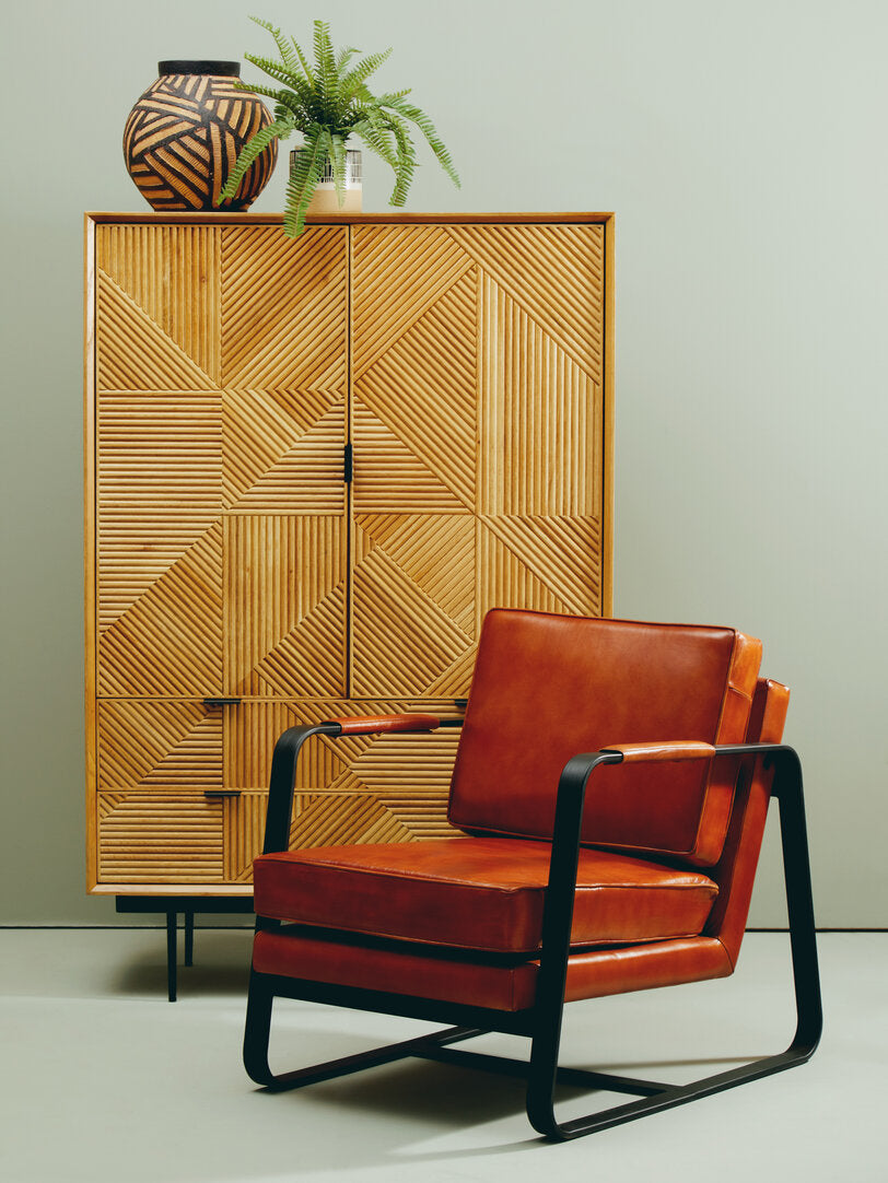 Dakota Tan Leather Armchair With Black Iron Frame