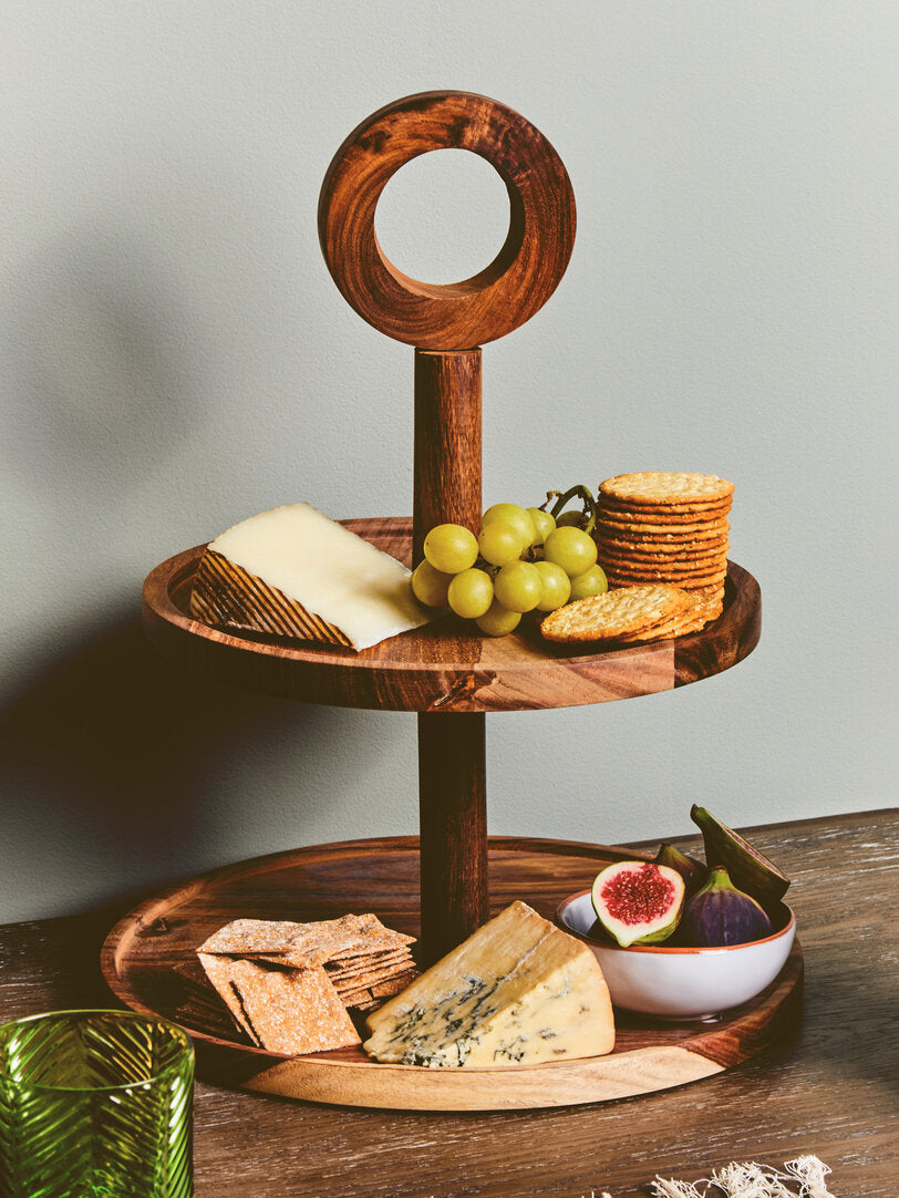 Rhythm Sheesham Wood Two Tier Cake Stand