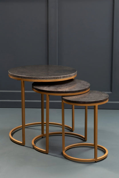Nerello Nest Of Three Black Marble Top Tables