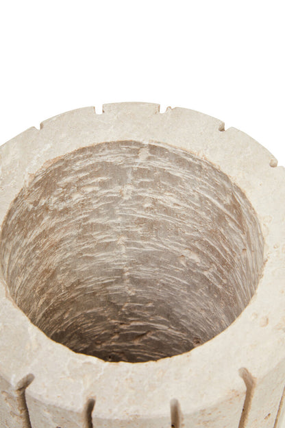 Roman Travertine Ribbed Vase