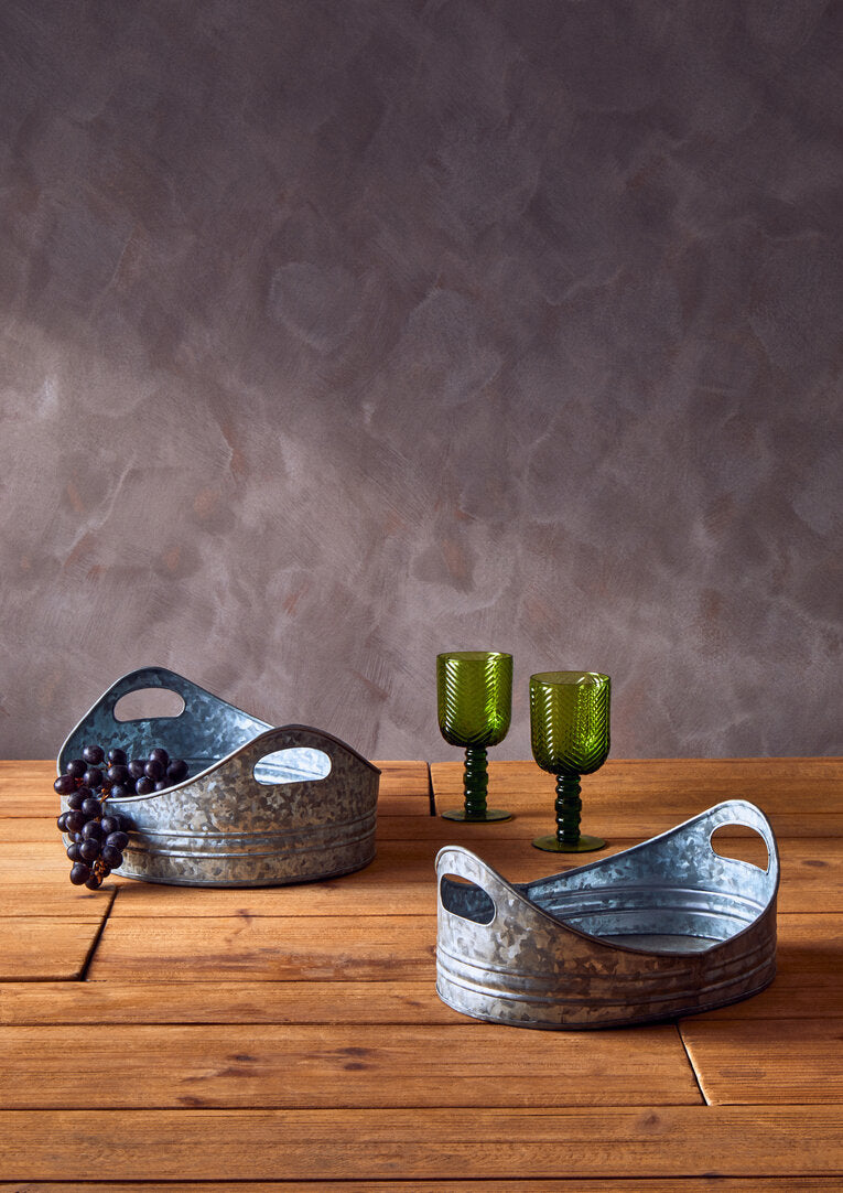 Estate Set Of Two Galvanised Steel Oval Trays