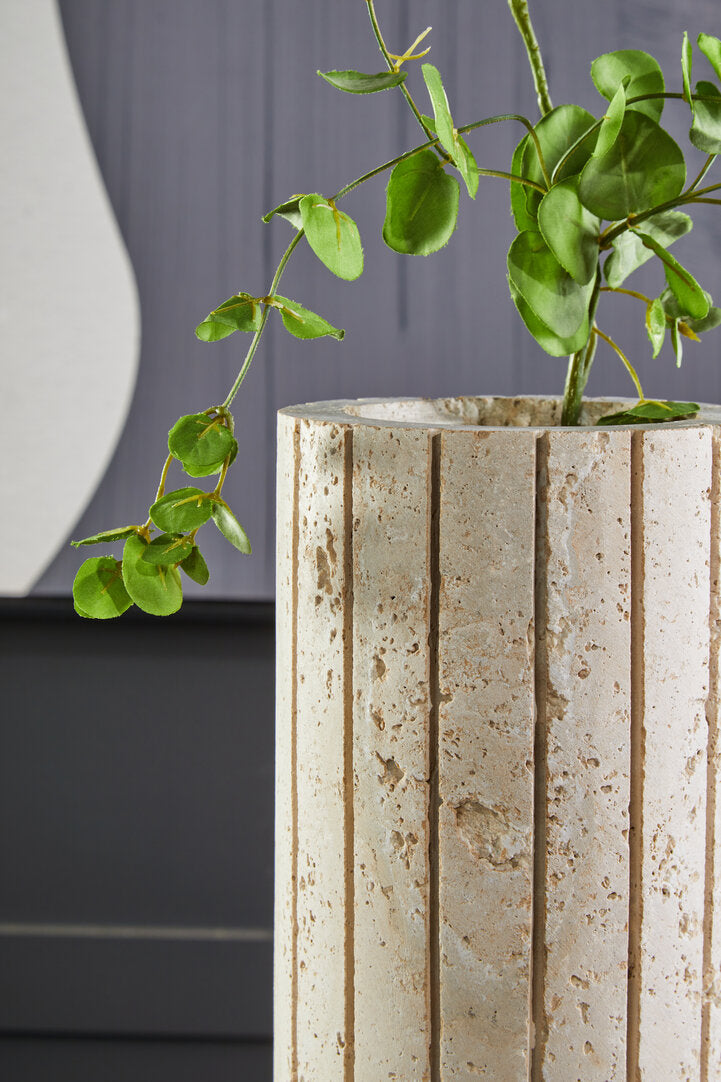 Roman Travertine Ribbed Vase