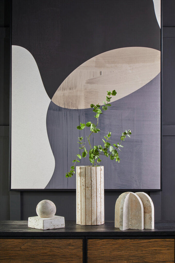 Roman Travertine Ribbed Vase