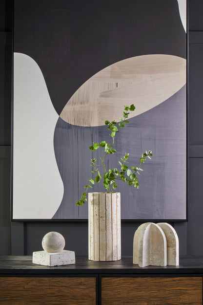 Roman Travertine Ribbed Vase
