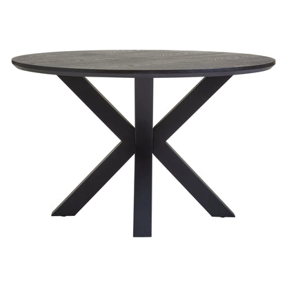 Ancoats Black Wood Veneer Round Dining Table With Metal Legs
