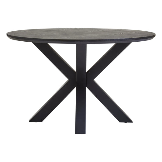 Ancoats Black Wood Veneer Round Dining Table With Metal Legs
