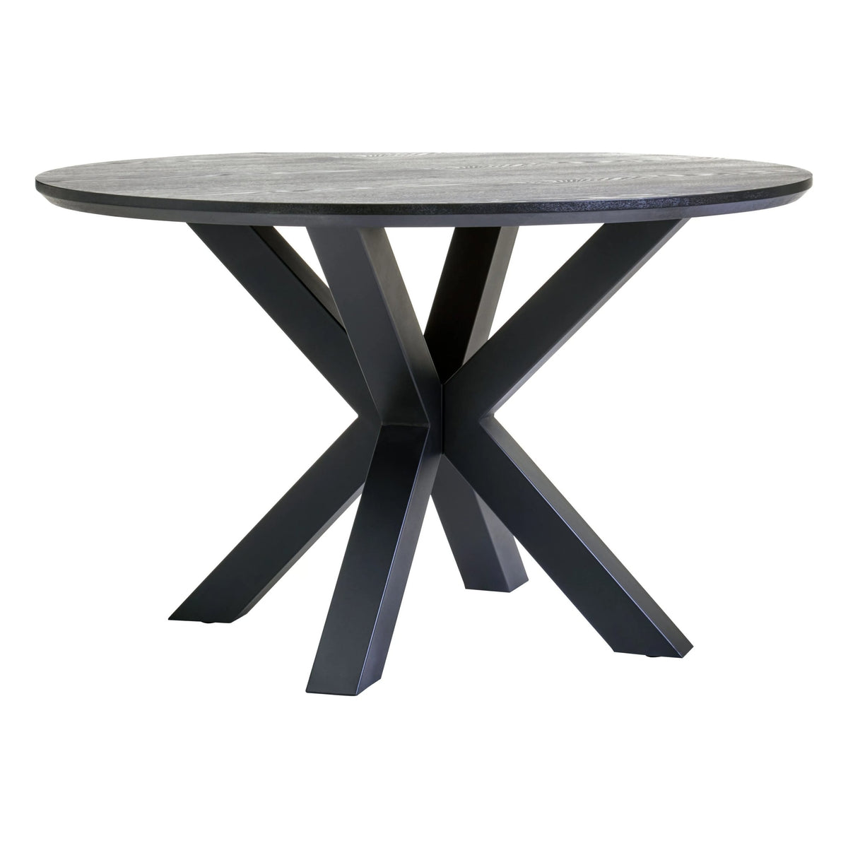 Ancoats Black Wood Veneer Round Dining Table With Metal Legs