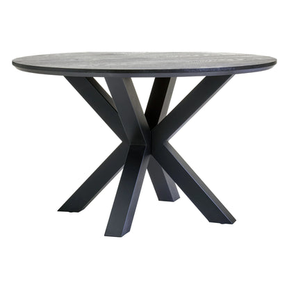 Ancoats Black Wood Veneer Round Dining Table With Metal Legs