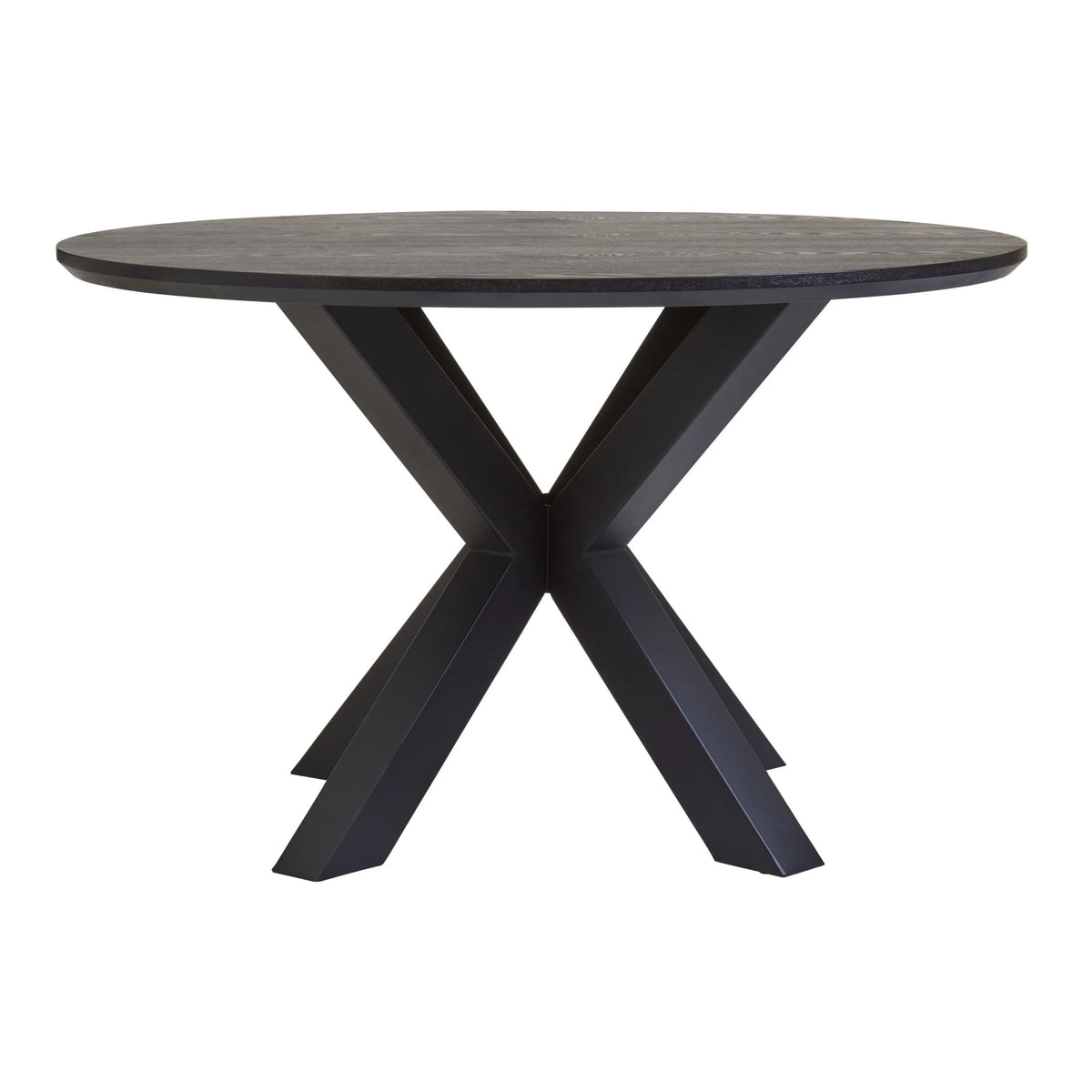 Ancoats Black Wood Veneer Round Dining Table With Metal Legs