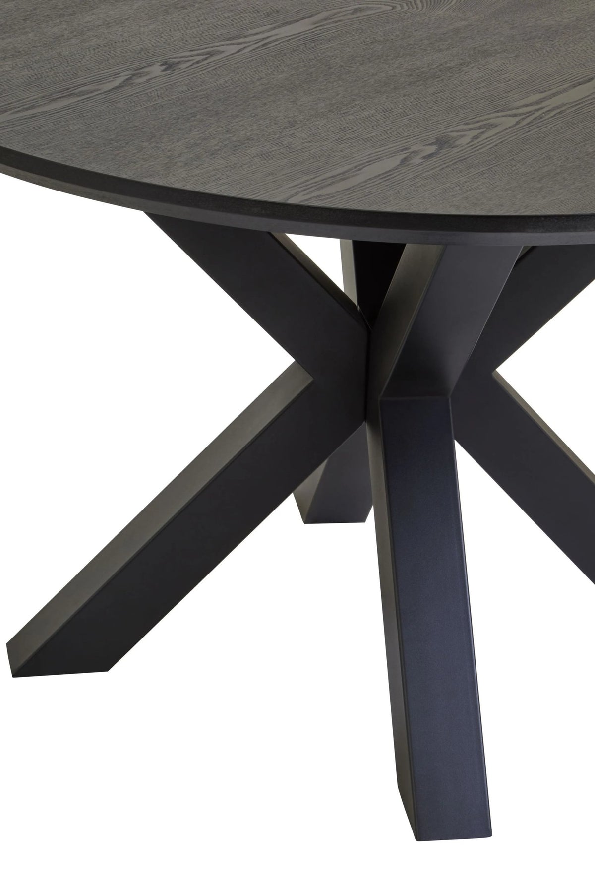 Ancoats Black Wood Veneer Round Dining Table With Metal Legs