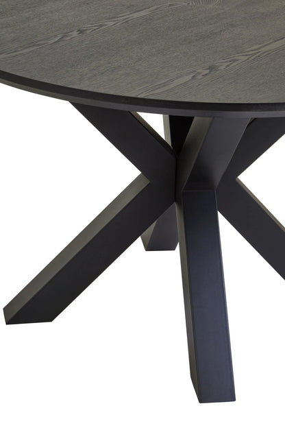 Ancoats Black Wood Veneer Round Dining Table With Metal Legs