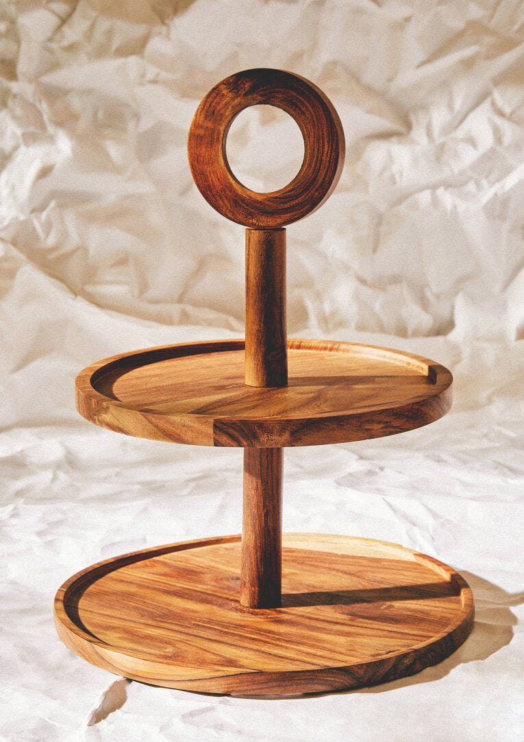 Rhythm Sheesham Wood Two Tier Cake Stand