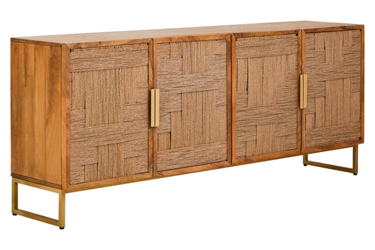 Teoman Mango Wood Paper Rope Detail Four Door Sideboard