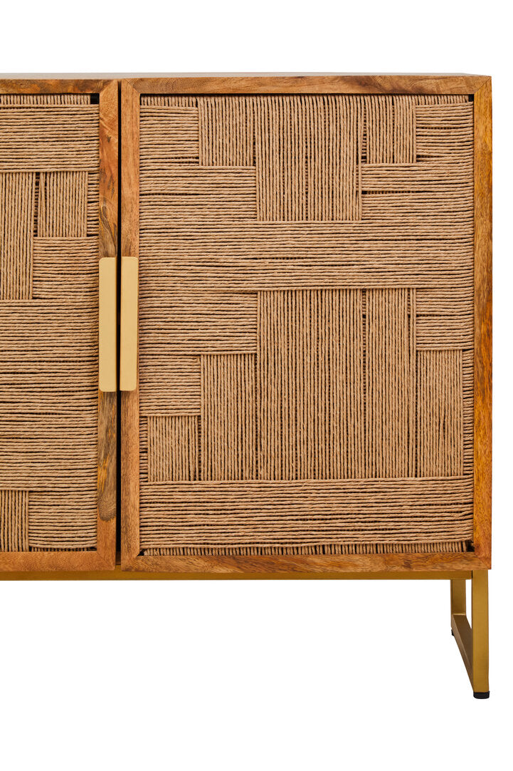 Teoman Mango Wood Paper Rope Detail Four Door Sideboard