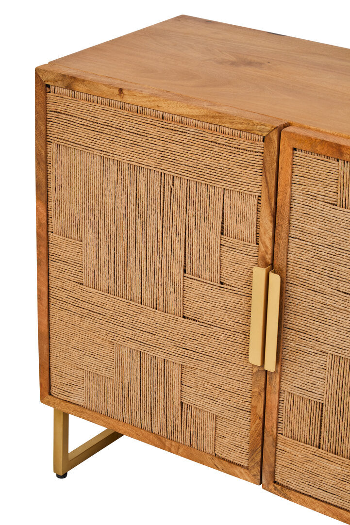 Teoman Mango Wood Paper Rope Detail Four Door Sideboard