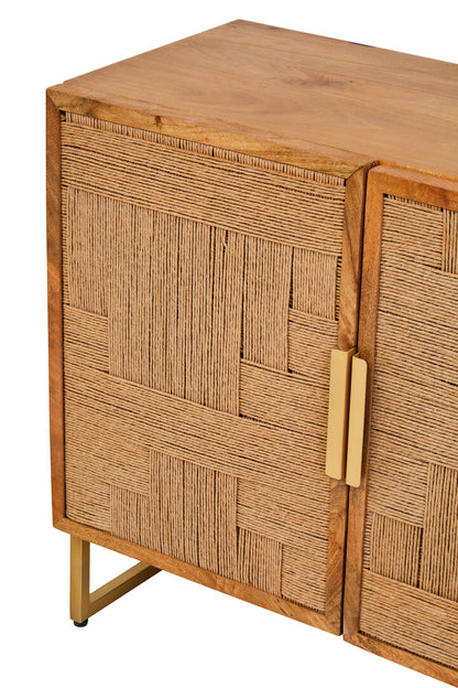Teoman Mango Wood Paper Rope Detail Four Door Sideboard