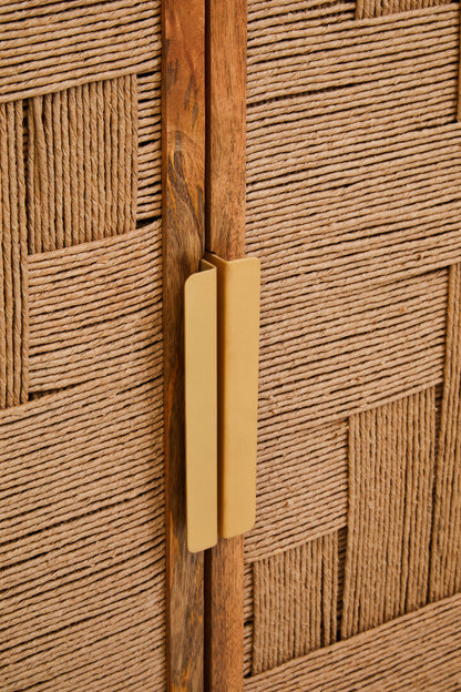 Teoman Mango Wood Paper Rope Detail Four Door Sideboard