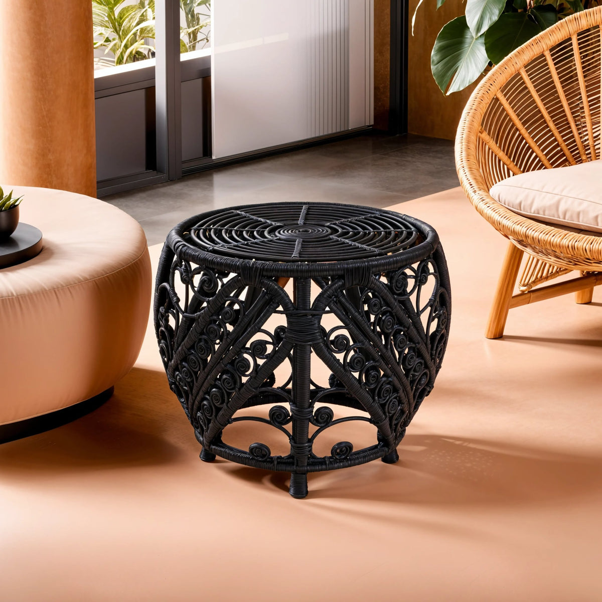 Rinjani Black Natural Rattan Side Table