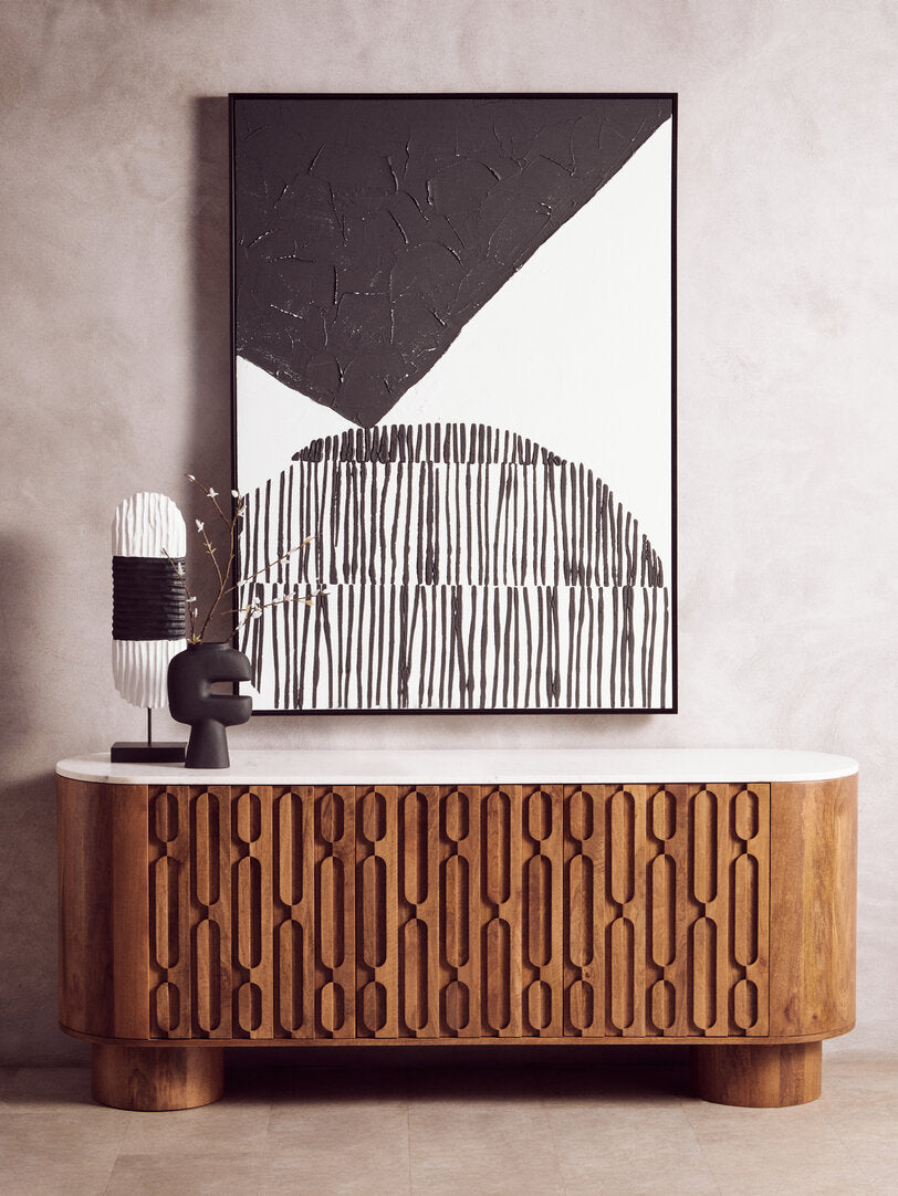 Modernist Black and White Abstract Hand Painted Wall Art