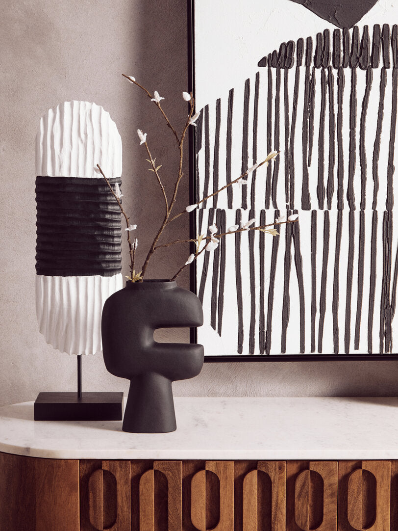 Modernist Black and White Abstract Hand Painted Wall Art