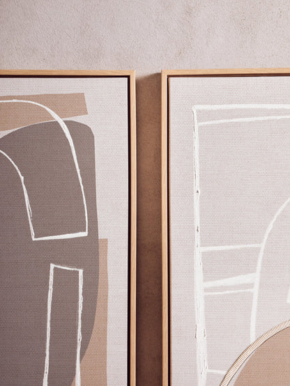 Modernist Set of 2 Neutral Abstract Canvas Wall Art