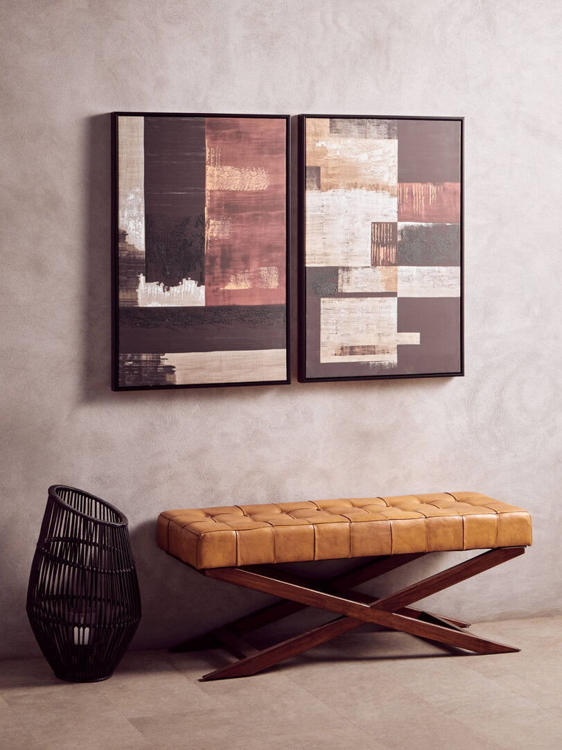Modernist Set of 2 Geometric Abstract Canvas Wall Art