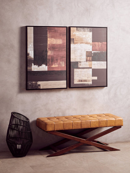 Modernist Set of 2 Geometric Abstract Canvas Wall Art
