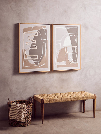 Modernist Set of 2 Neutral Abstract Canvas Wall Art