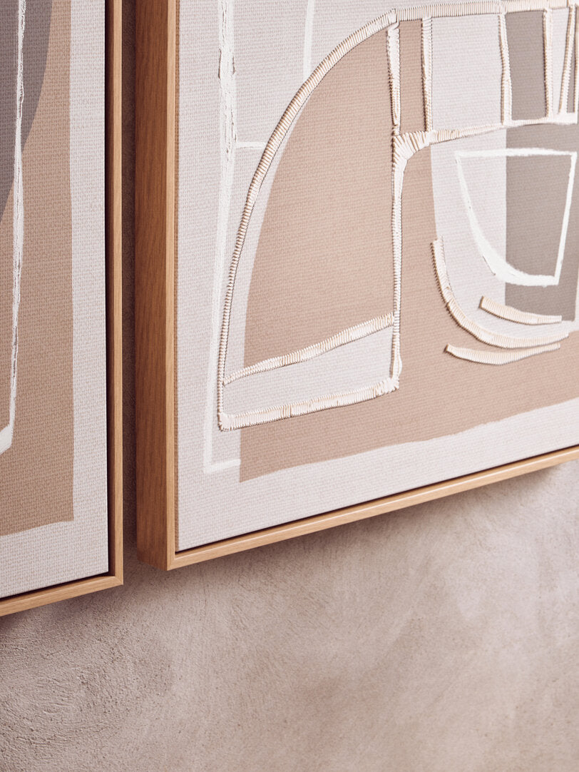Modernist Set of 2 Neutral Abstract Canvas Wall Art