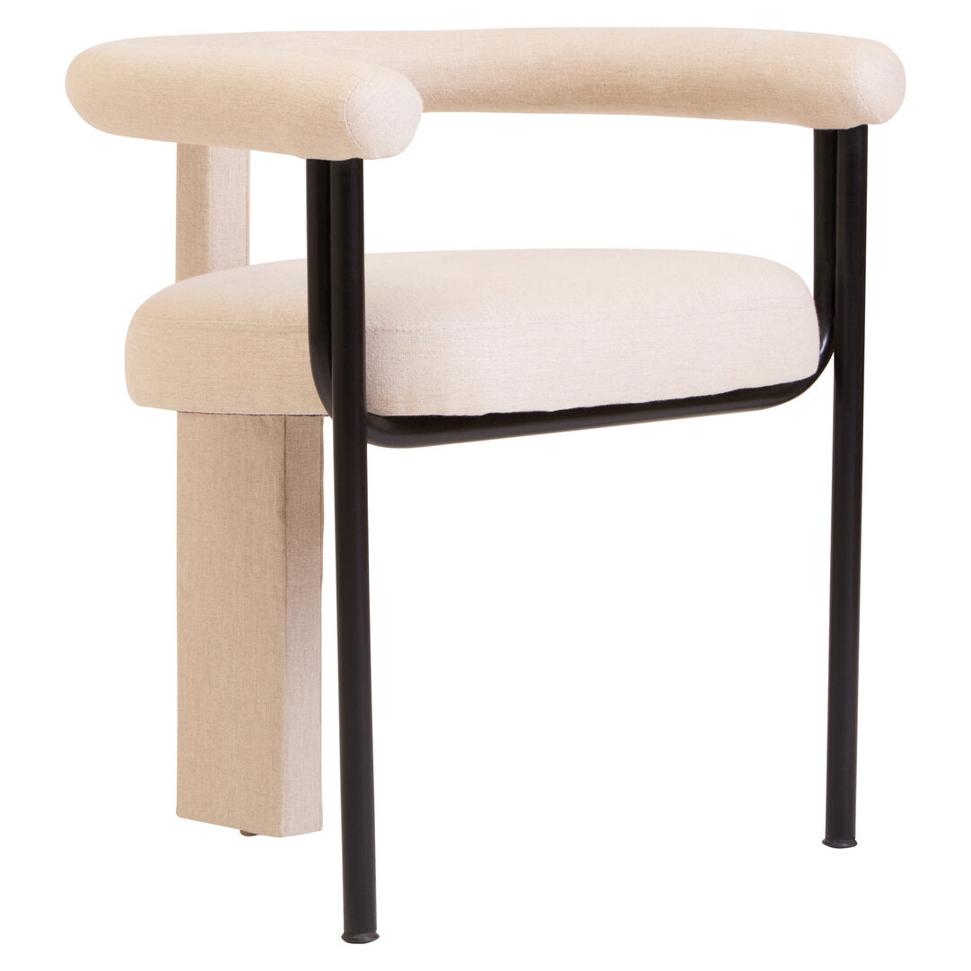 Sicily Cream Texture Linen Dining Chair with Black Metal Frame