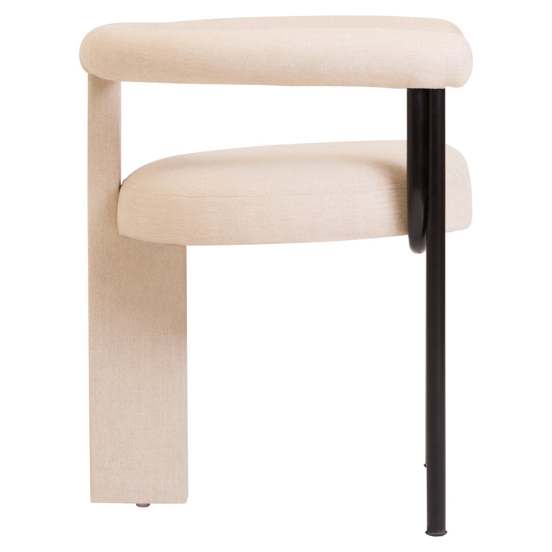 Sicily Cream Texture Linen Dining Chair with Black Metal Frame