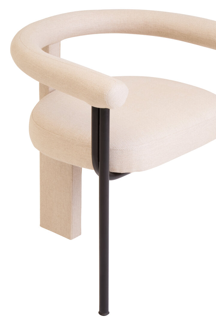 Sicily Cream Texture Linen Dining Chair with Black Metal Frame