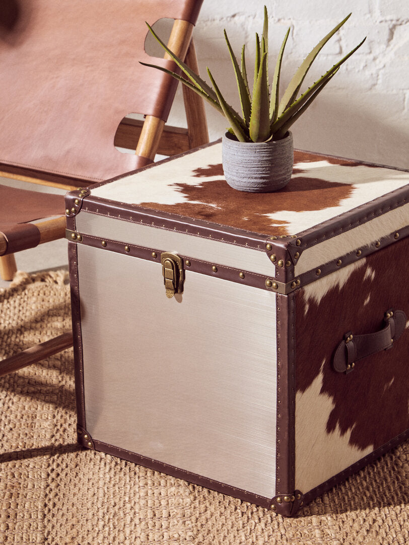 Chelsea Townhouse Brown And White Genuine Cowhide Storage Trunk Set