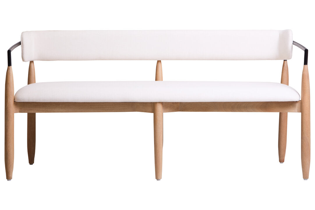 Uno Cream Textured Fabric Dining Bench with Wood Frame