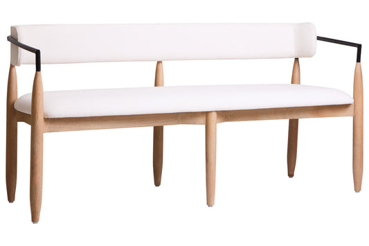 Uno Cream Textured Fabric Dining Bench with Wood Frame