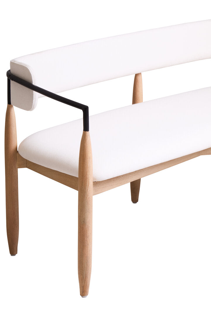 Uno Cream Textured Fabric Dining Bench with Wood Frame