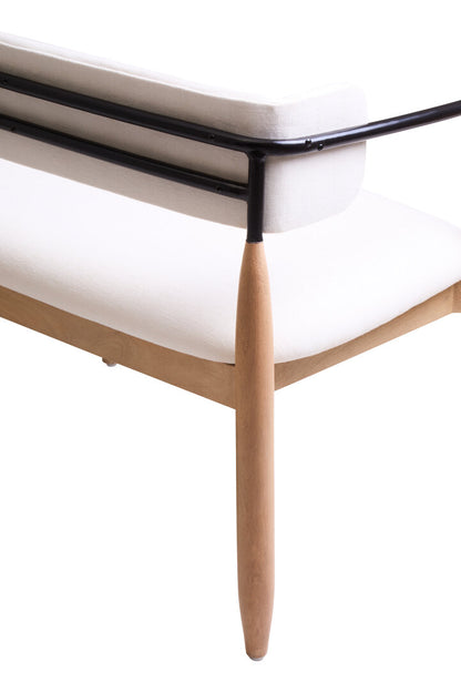 Uno Cream Textured Fabric Dining Bench with Wood Frame
