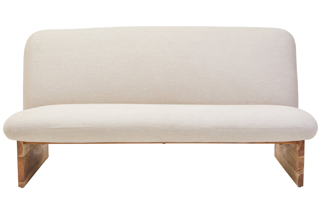 Loom Cream Linen Textured 2 Seater Armless Sofa With Wood Base