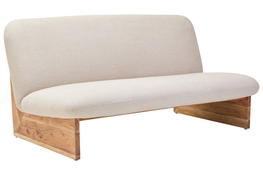 Loom Cream Linen Textured 2 Seater Armless Sofa With Wood Base