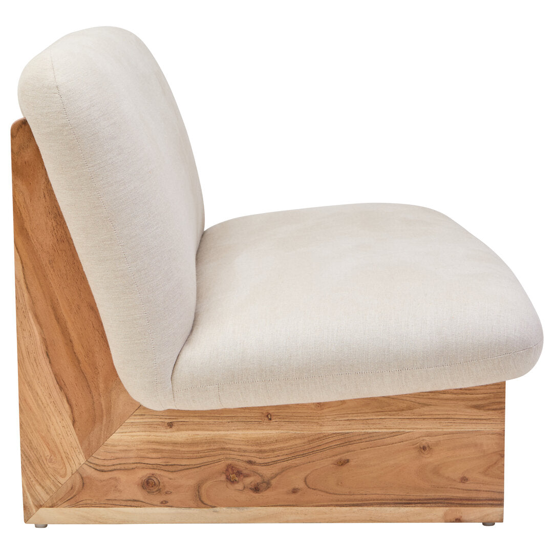 Loom Cream Linen Textured 2 Seater Armless Sofa With Wood Base