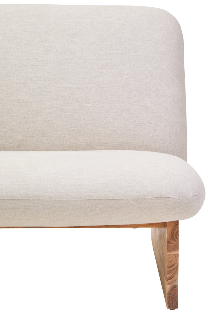 Loom Cream Linen Textured 2 Seater Armless Sofa With Wood Base