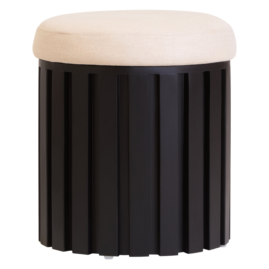 Sicily Black Mango Wood and Cream Linen Stool