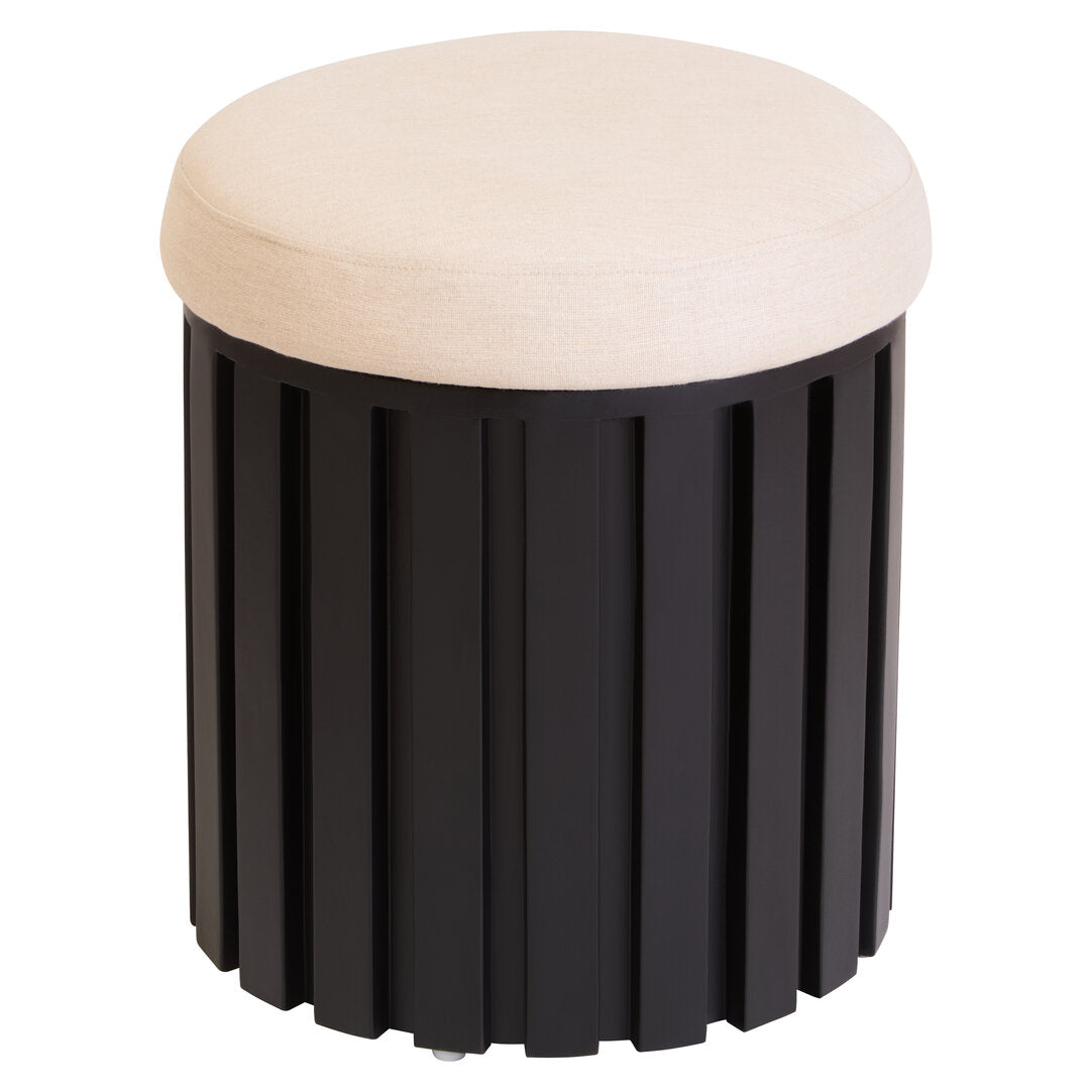 Sicily Black Mango Wood and Cream Linen Stool