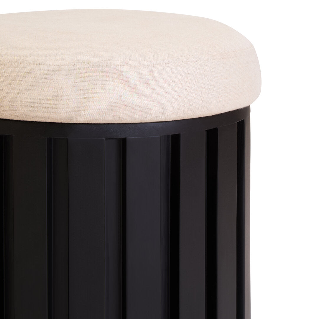 Sicily Black Mango Wood and Cream Linen Stool