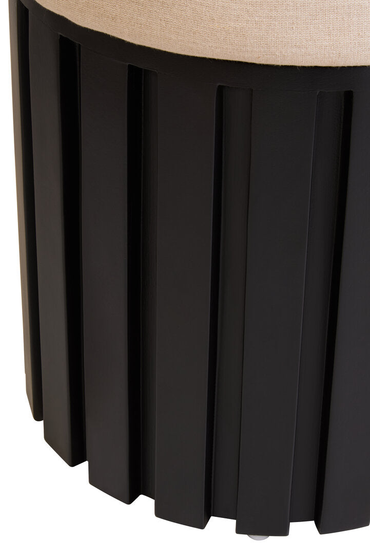 Sicily Black Mango Wood and Cream Linen Stool