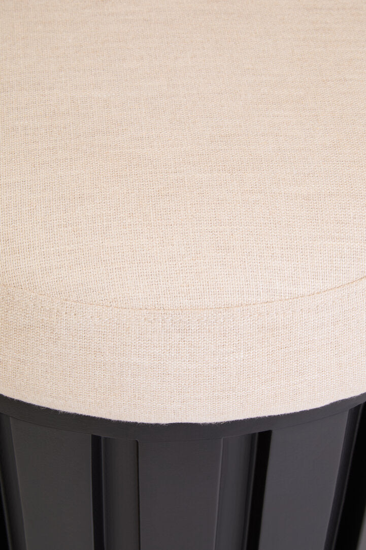 Sicily Black Mango Wood and Cream Linen Stool
