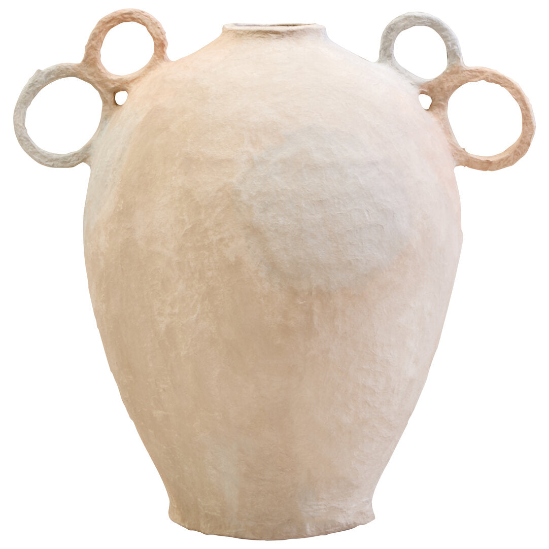 Vessel Cotton Mache Large Vase With Decorative Handles