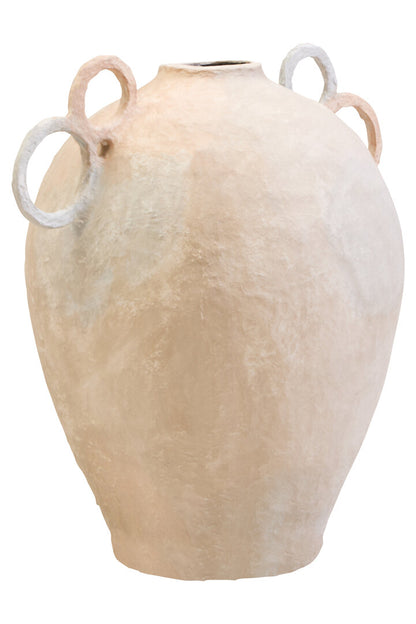 Vessel Cotton Mache Large Vase With Decorative Handles